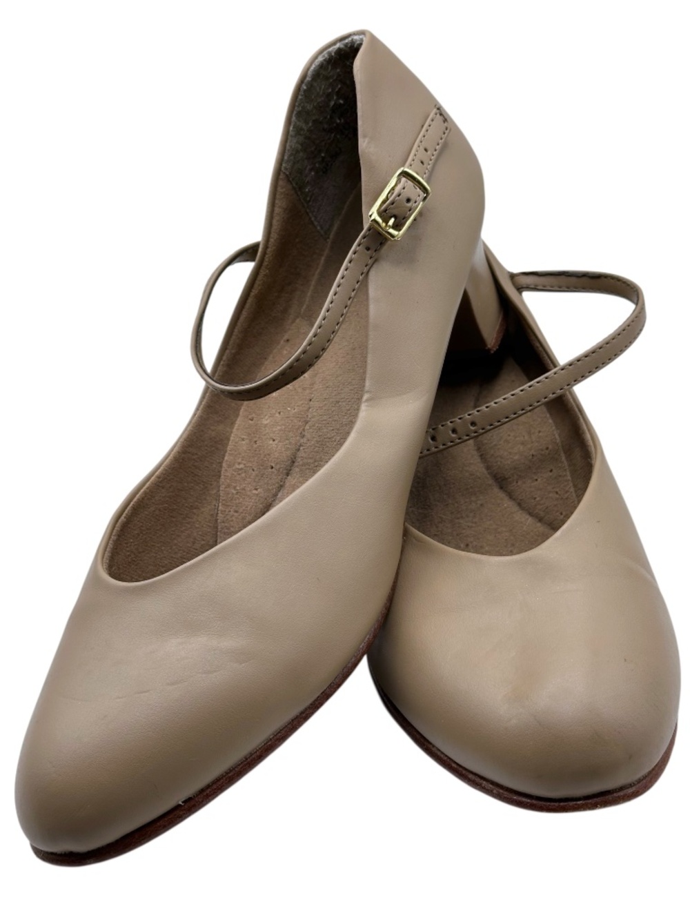 Capezio Jr. Footlight Rounded Toe Thin Strap Leather Character Dance Shoe Tan 10 - Picture 14 of 16